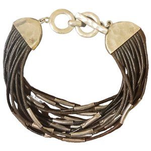 Silpada Sterling Silver & Leather "Speed of Light" Bracelet - 8" to 8.5"